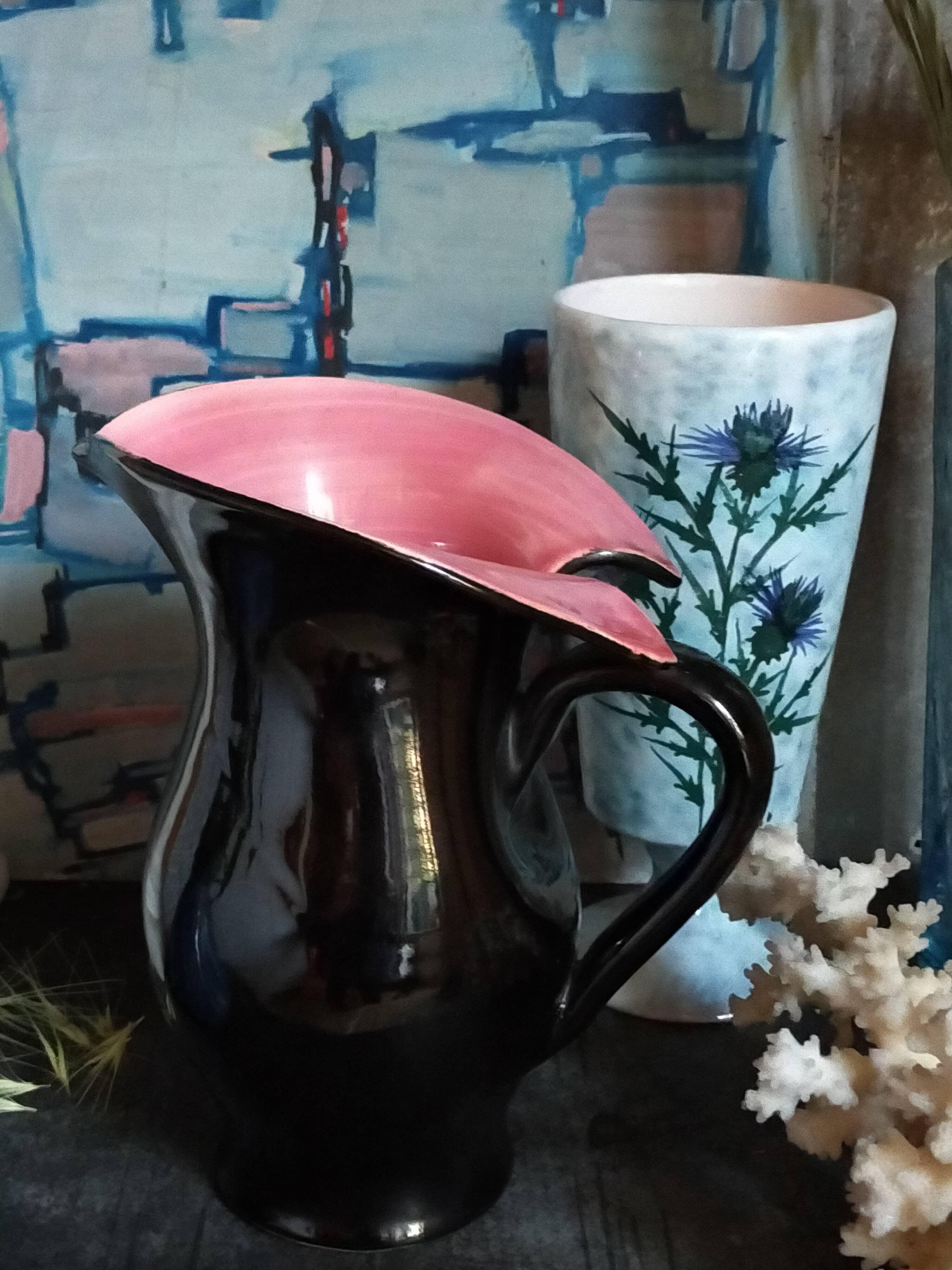 Bicolor pitcher of the Norman Potteries of Louviers 50s