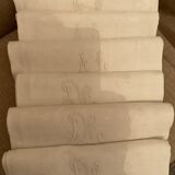 6 embroidered towels damask linen / silk