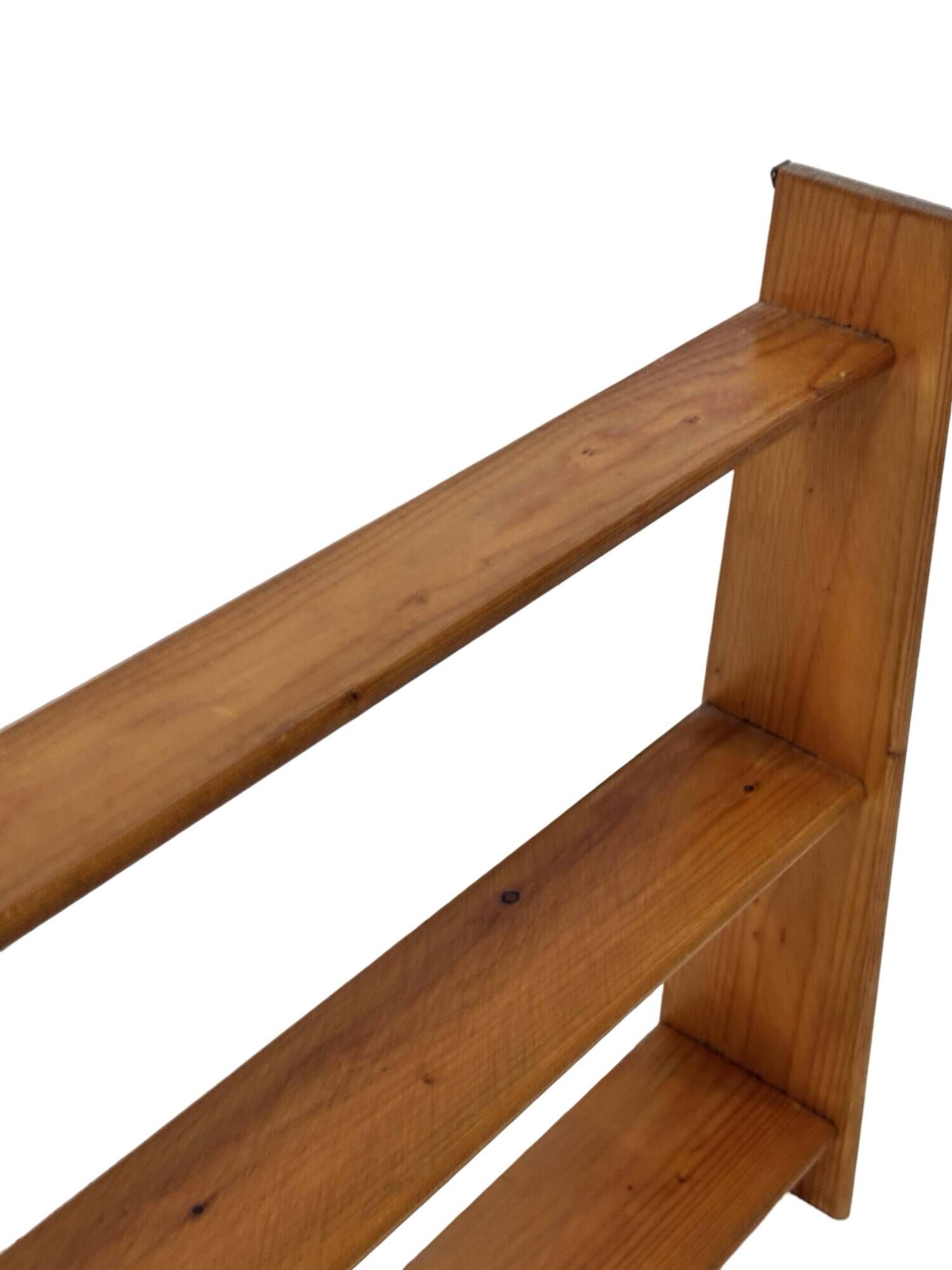 Vintage wooden wall shelve rack bookshelf in pinewood minimalist design
