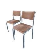 Paire de chaises vintage tissus velour à motif/acier année 70