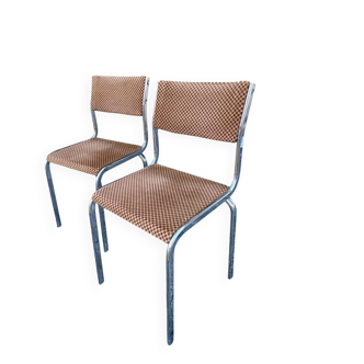 Pair of vintage velvet patterned chairs/steel from the 70s.