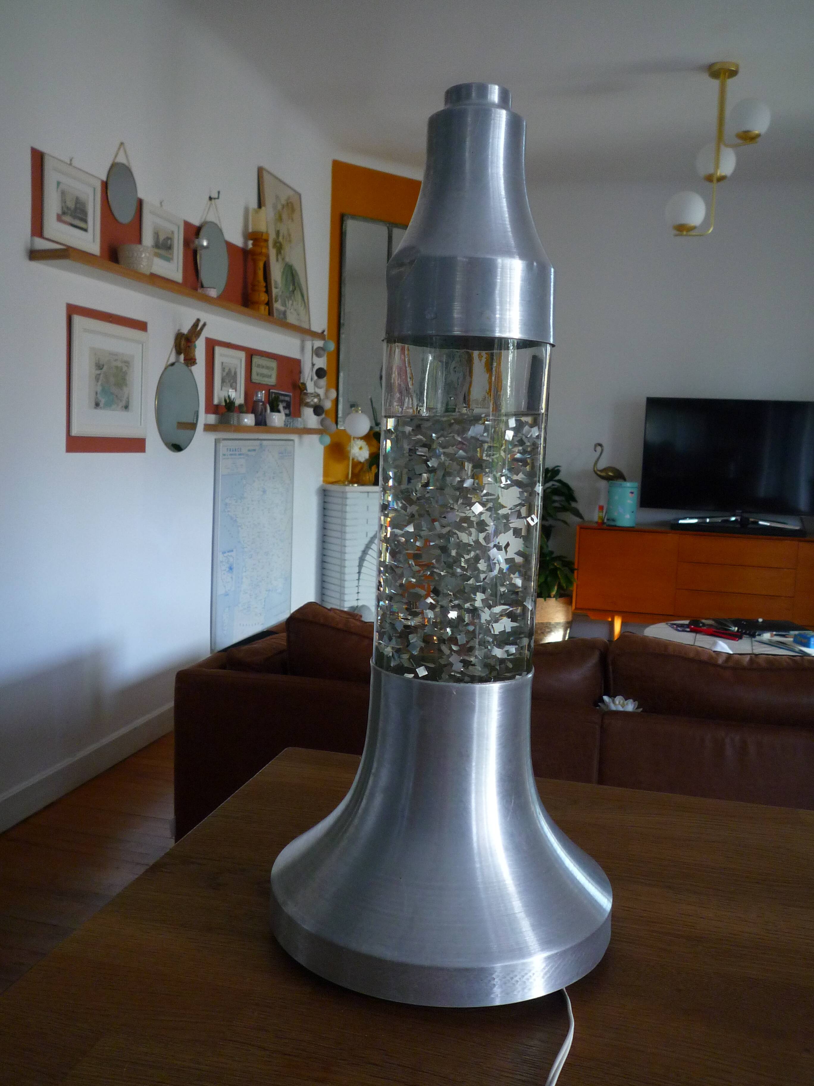 Psychedelic cylindrical lamp with aluminum and glass sequins, "Christel" type, vintage 1970