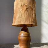 1970s brown ceramic lamp with foliage shade