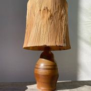 Lampe en céramique marron 1970 et abat jour feuillage