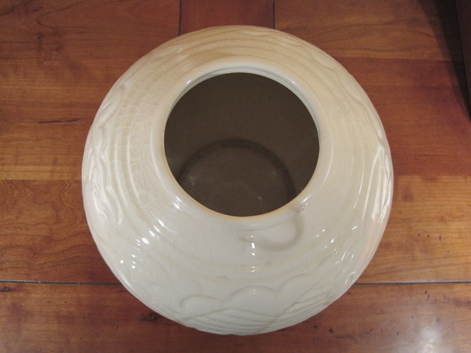 ART DECO cracked earthenware vase white Ecru St. CLEMENT bird series