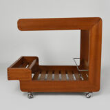 Scandinavian teak serving table with mirror tray, 70s