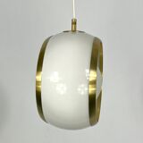 Stilux Milano, gilded aluminum, opaline and perspex pendant. Italy 1960s