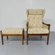 Vintage Casala wingback armchair with ottoman, 1970s design