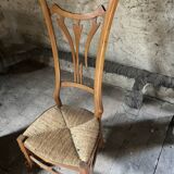 Paire de Chaises Vintage Art Nouveau en Bois Clair et Assise Paille Tressée