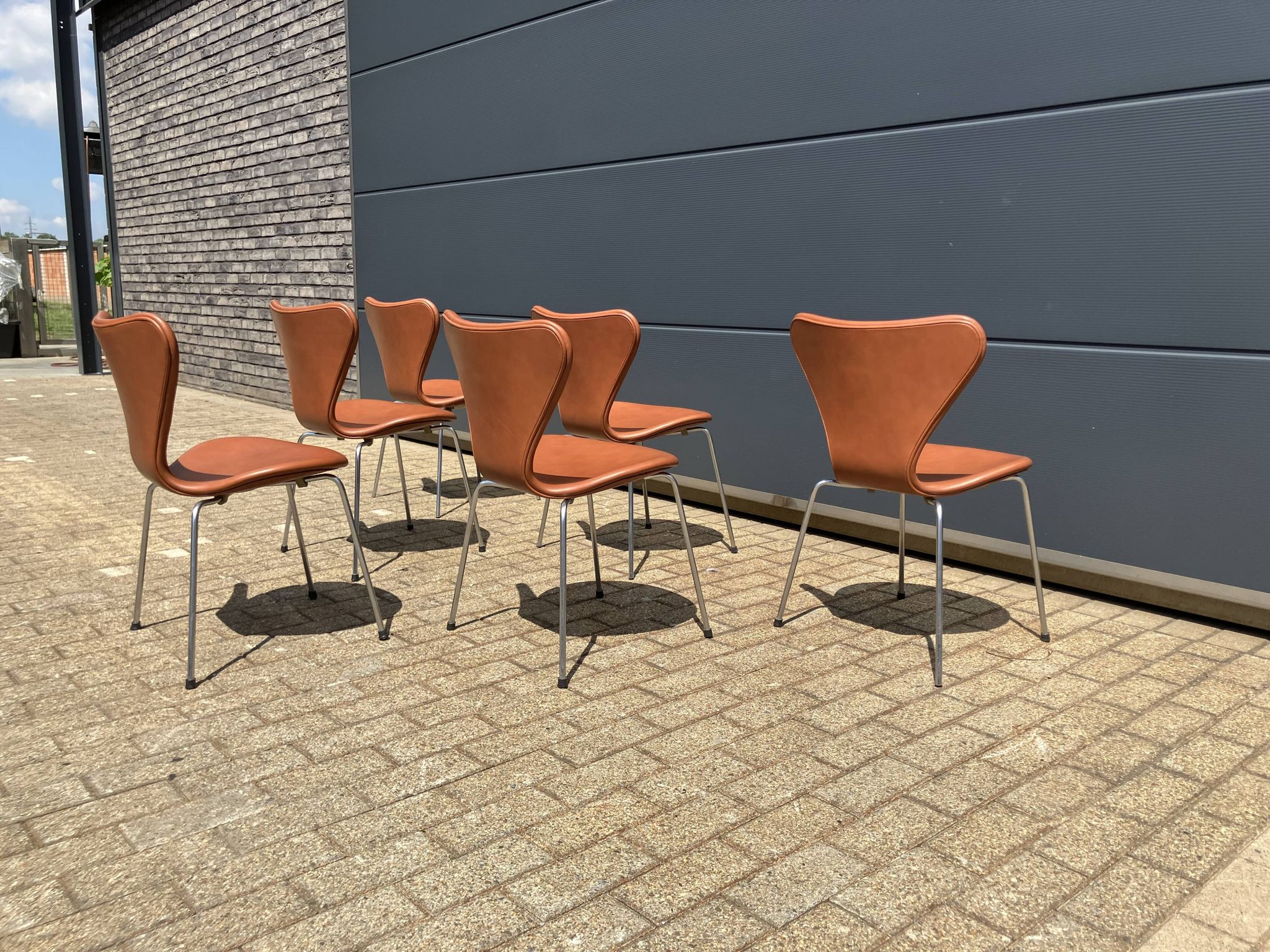 Fritz Hansen series 7 Vlinderstoelen in Cognac leather NIEUW!!