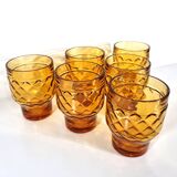 6 Vintage advertising glass signed on the reverse PERNOD SA in amber color