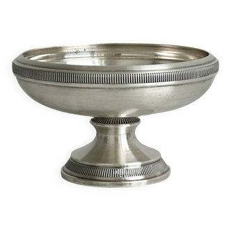 Silver-plated metal bowl on a stand