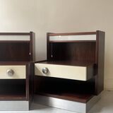 Pair of backlit bedside tables in wood and chrome, France 1970