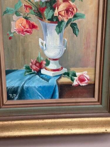 Oil on Canvas – “Still Life with Vase” by R.P. Vintage & Framed 28×40cm