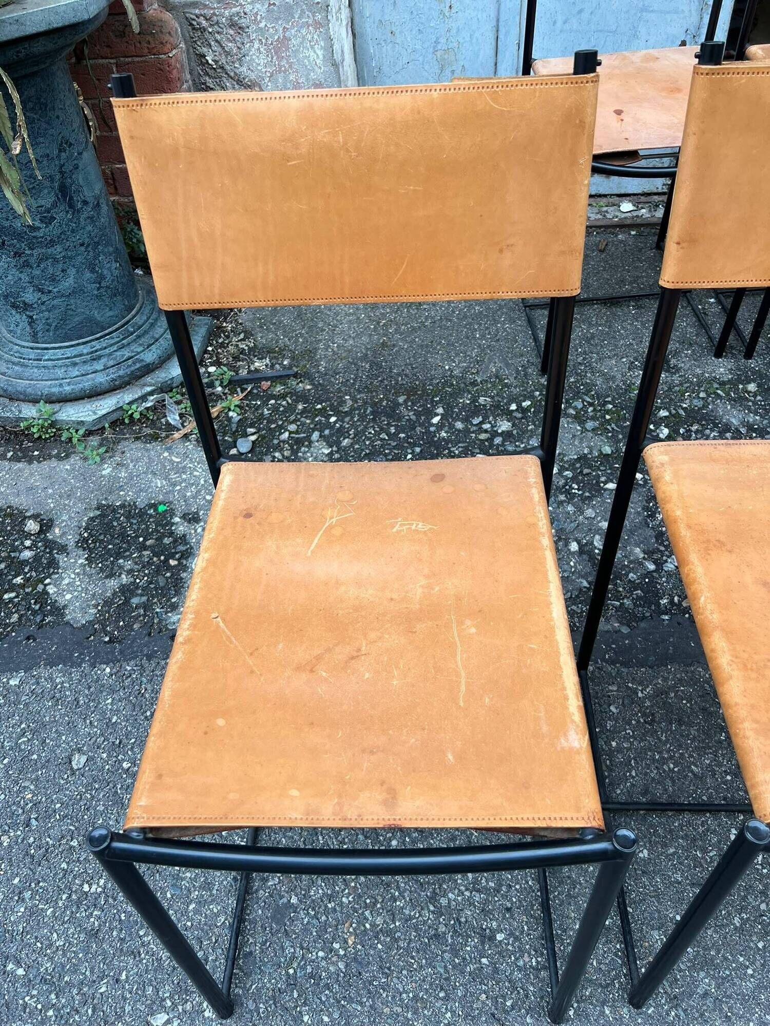 6 black metal and leather chairs by Giandomenico Belotti for Alias, Italy, 1979