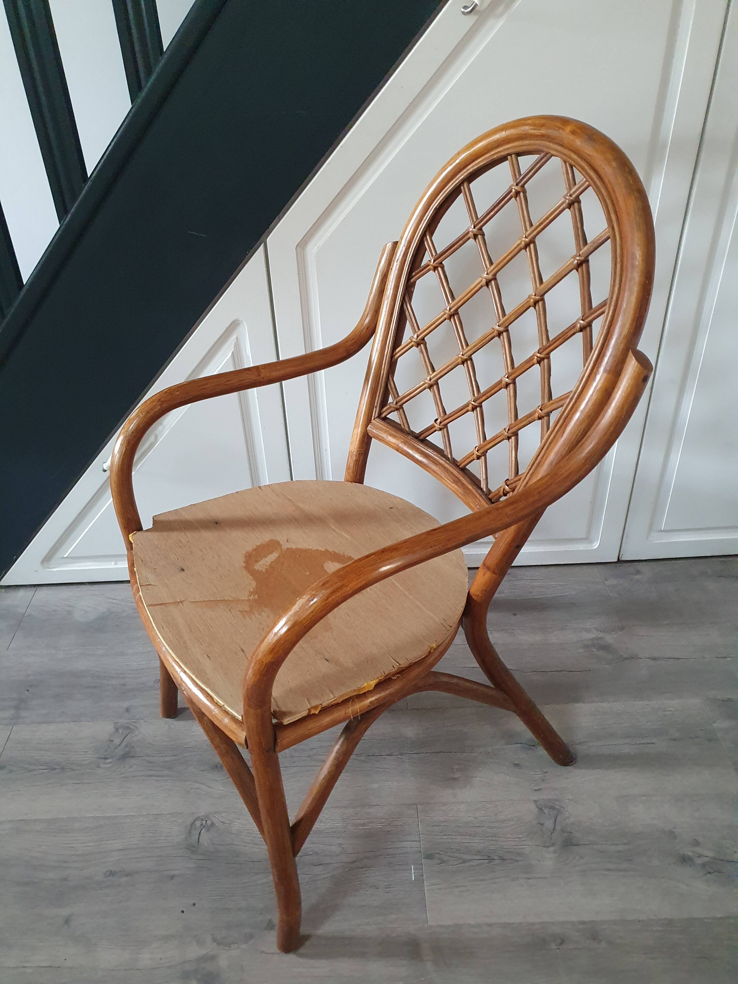 Vintage rattan armchair, seat to renovate