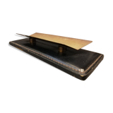 Set office stitched leather and brass wears feather pens