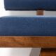 Three-seater bench in light ash and blue mohair velvet. Contemporary.