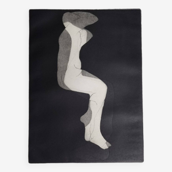 Silhouette abstraite blanche sur fond noir, estampe sur papier Lana, 37 x 57 cm