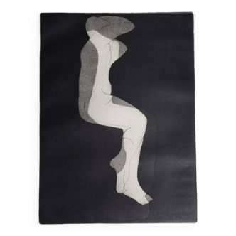 Silhouette abstraite blanche sur fond noir, estampe sur papier Lana, 37 x 57 cm