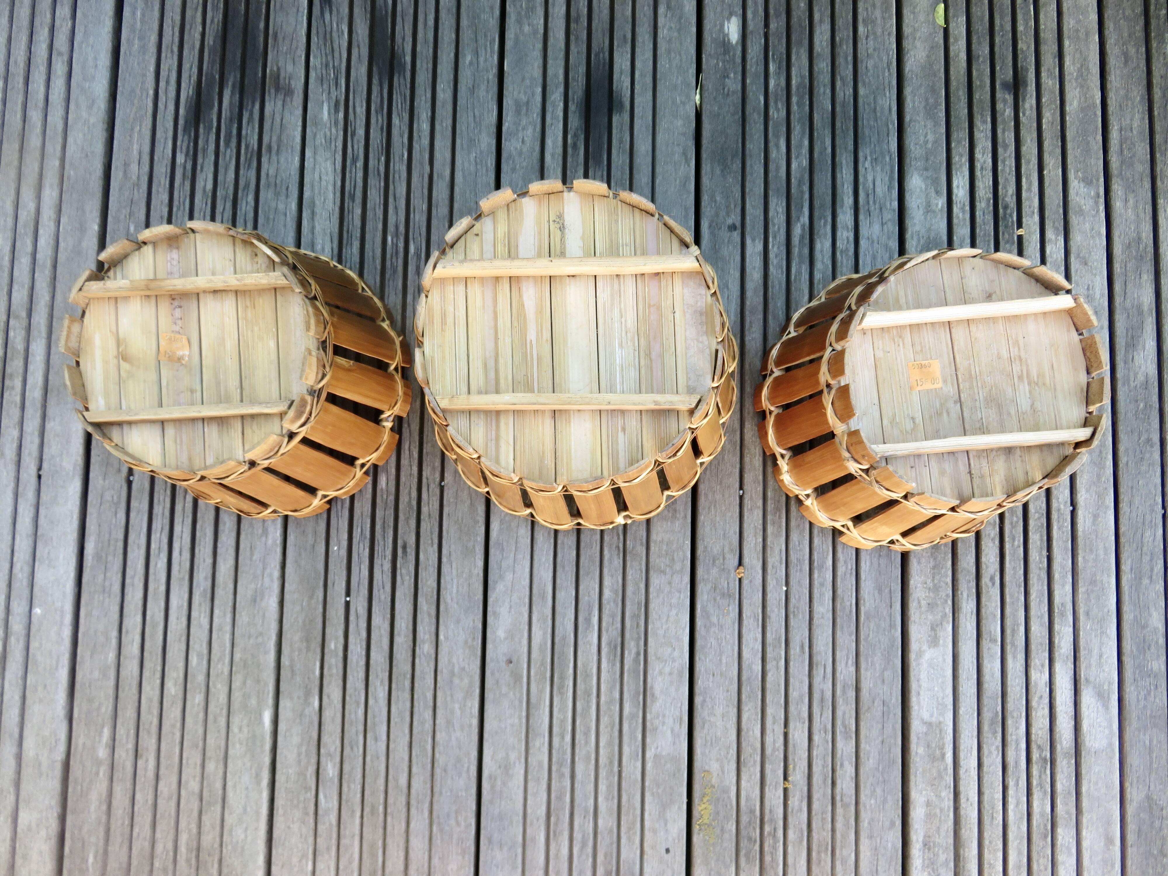 Série de 3 cache pots en bambou années 70