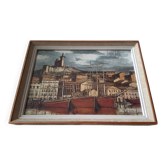 Tableau bernard buffet , marseille , bateaux dans le vieux port , edition braun