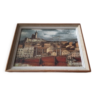 Painting bernard buffet, marseille, boats in the old port, braun edition