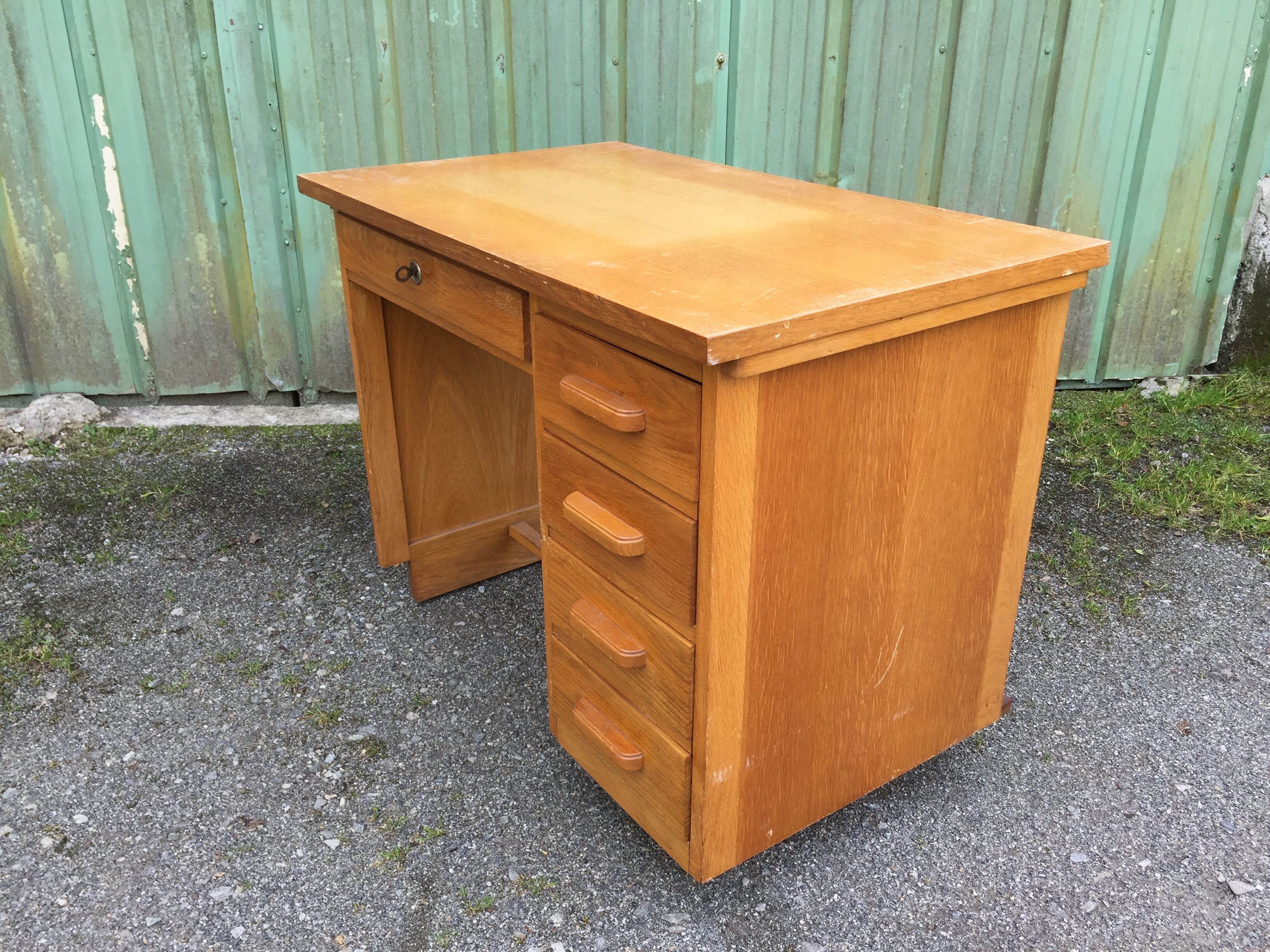 Vintage desk with 5 oak drawers