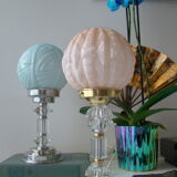 Lampe art déco rose pied en cristal taillé