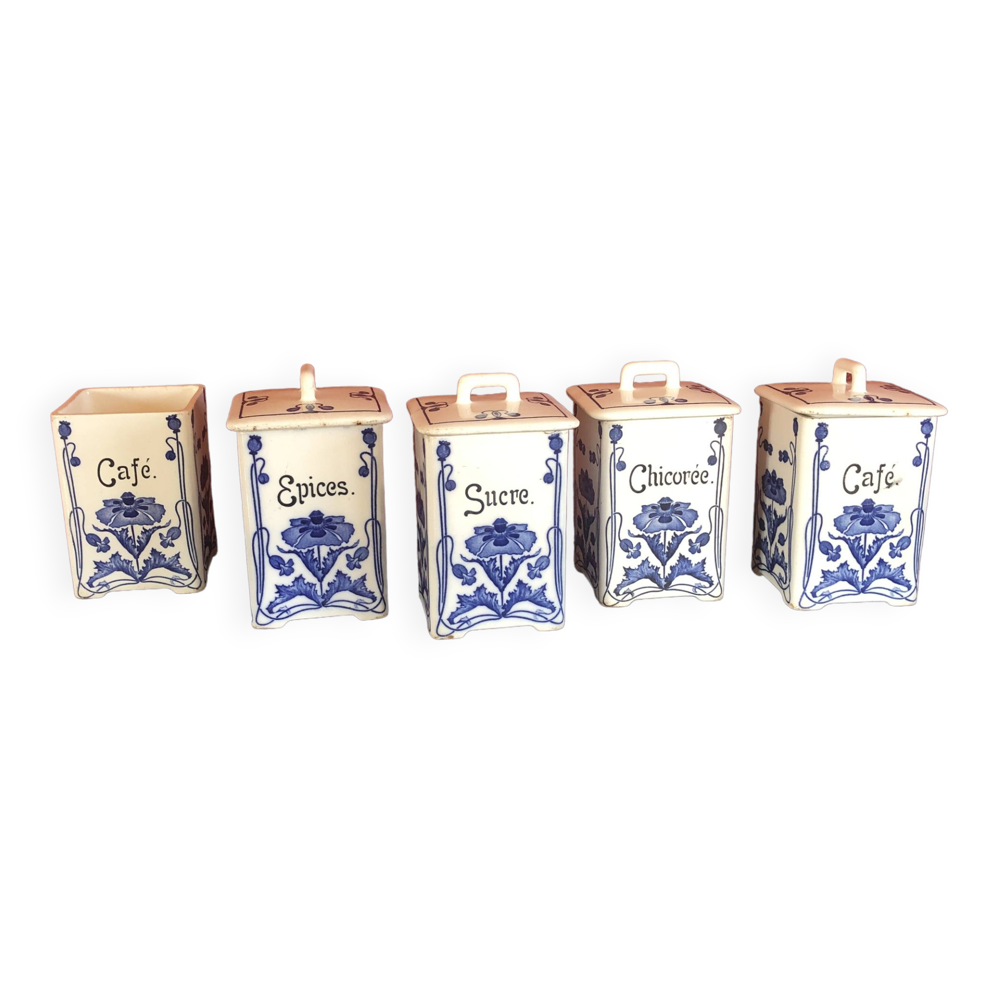 5 cobalt blue flower spice jar