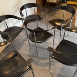 Set of 6 vintage arper chrome leather chairs
