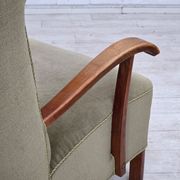 1960s, Danish highback armchair, furniture velour, oak wood.