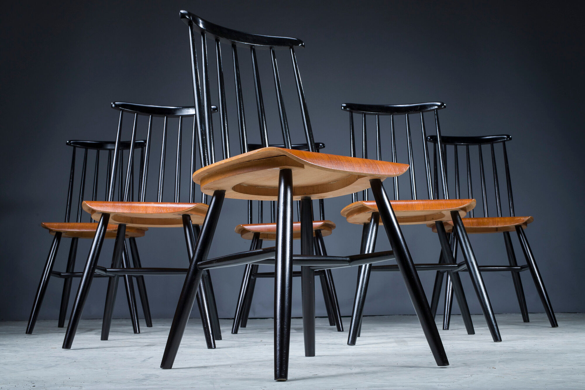 French Fanett Beech and Teak Chairs by Ilmari Tapiovaara, 1960s, Set of 6