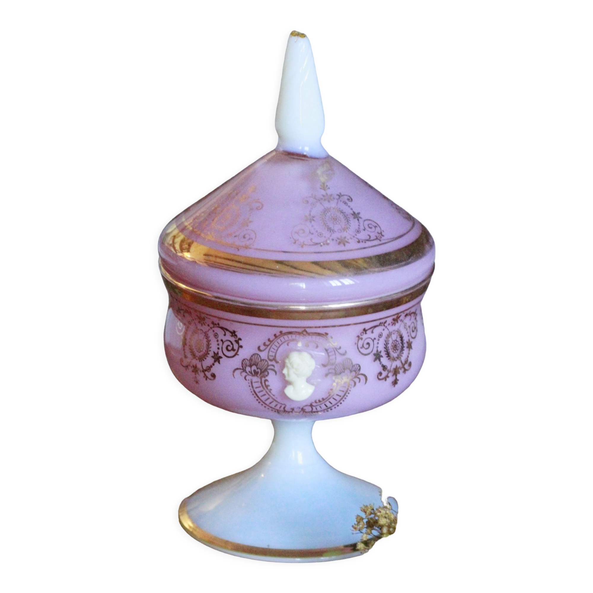 Old pink opaline candy box