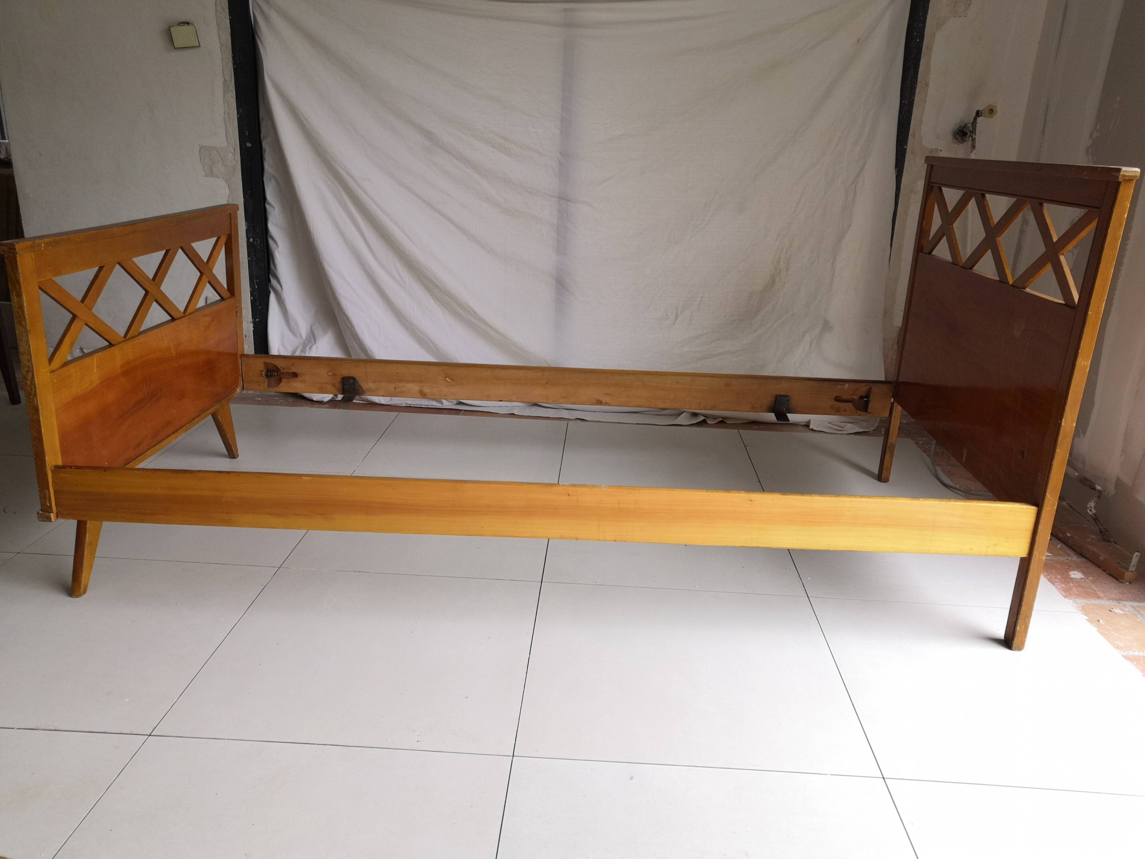 Vintage Scandinavian bed with crosspieces 50s