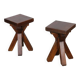 Pair of solid oak stools, French craftsmanship, 1960.