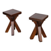 Pair of solid oak stools, French craftsmanship, 1960.