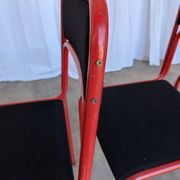 Set of 4 1970s Red & Black Metal Chair: Space Age Stackable Dining Chair