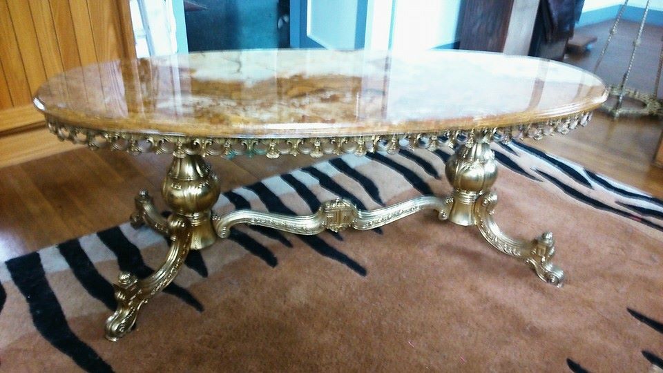 Coffee table marble and bronze Super sixties