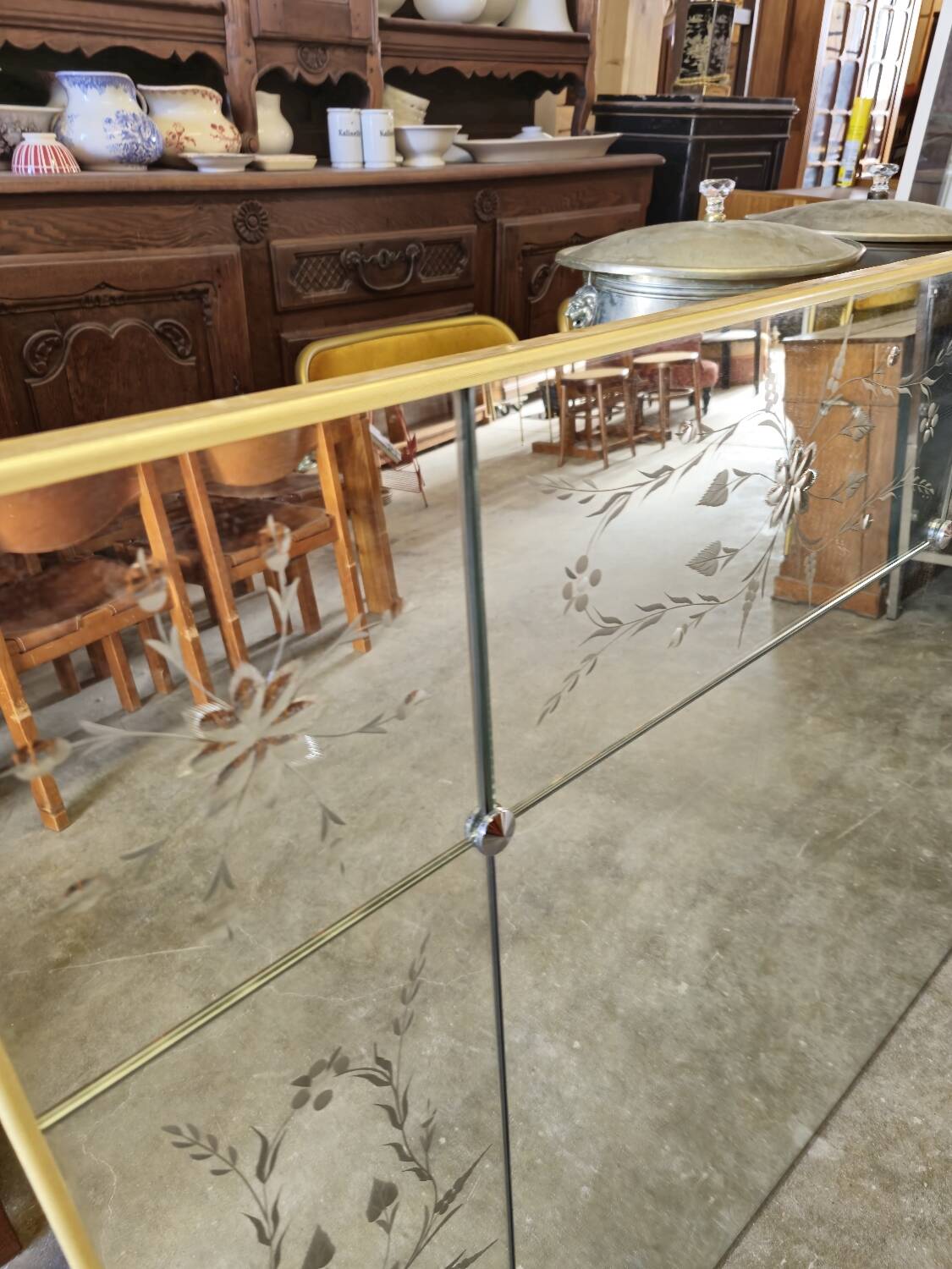 Antique Venetian brasserie mirror in eglomisé glass