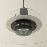 Space Age ceiling lamp by Ikea from the 1980s with two plexiglass plates and canopy made of black injection-moulded plastic.