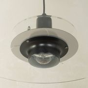 Space Age ceiling lamp by Ikea from the 1980s with two plexiglass plates and canopy made of black injection-moulded plastic.