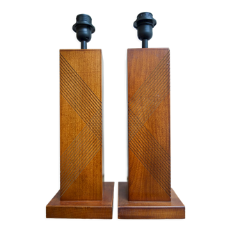 Important pair of Teak Geometric Lamps