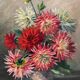 Peinture ancienne tableau huile sur toile fleurs dahlias 