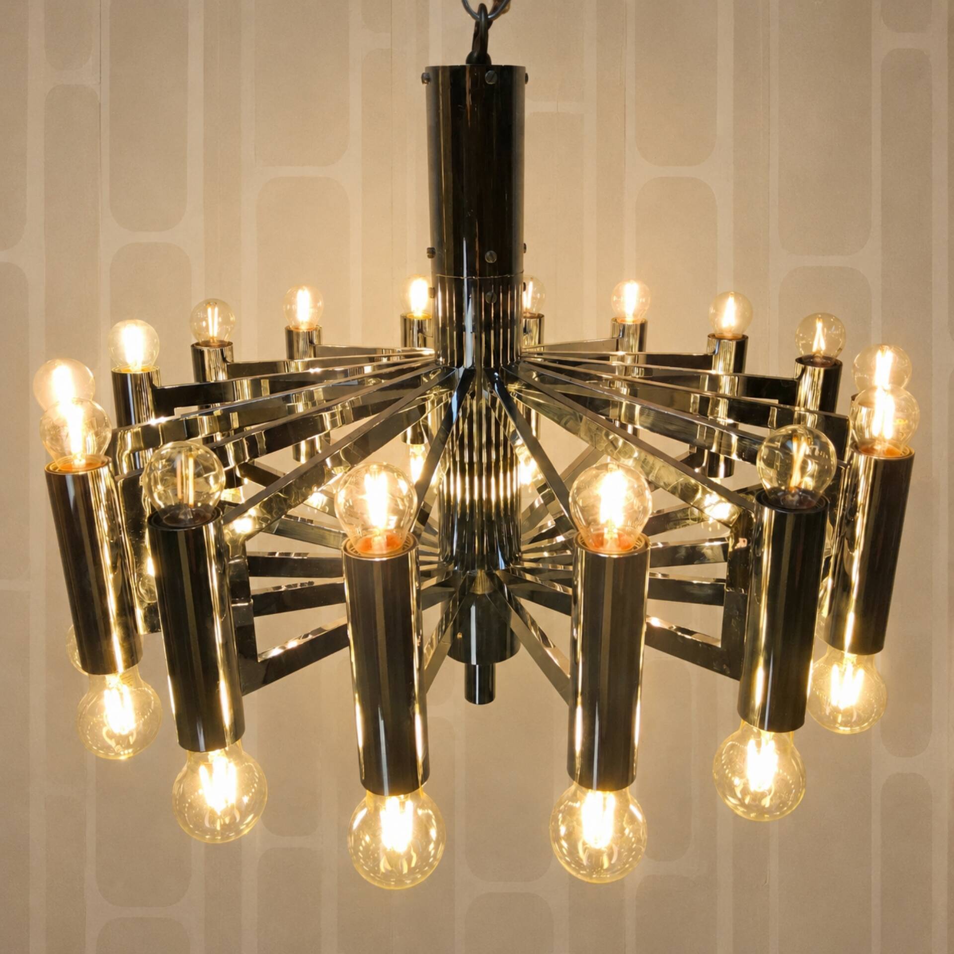 Vintage large chrome Italian Space Age pendant lamp Sciolari