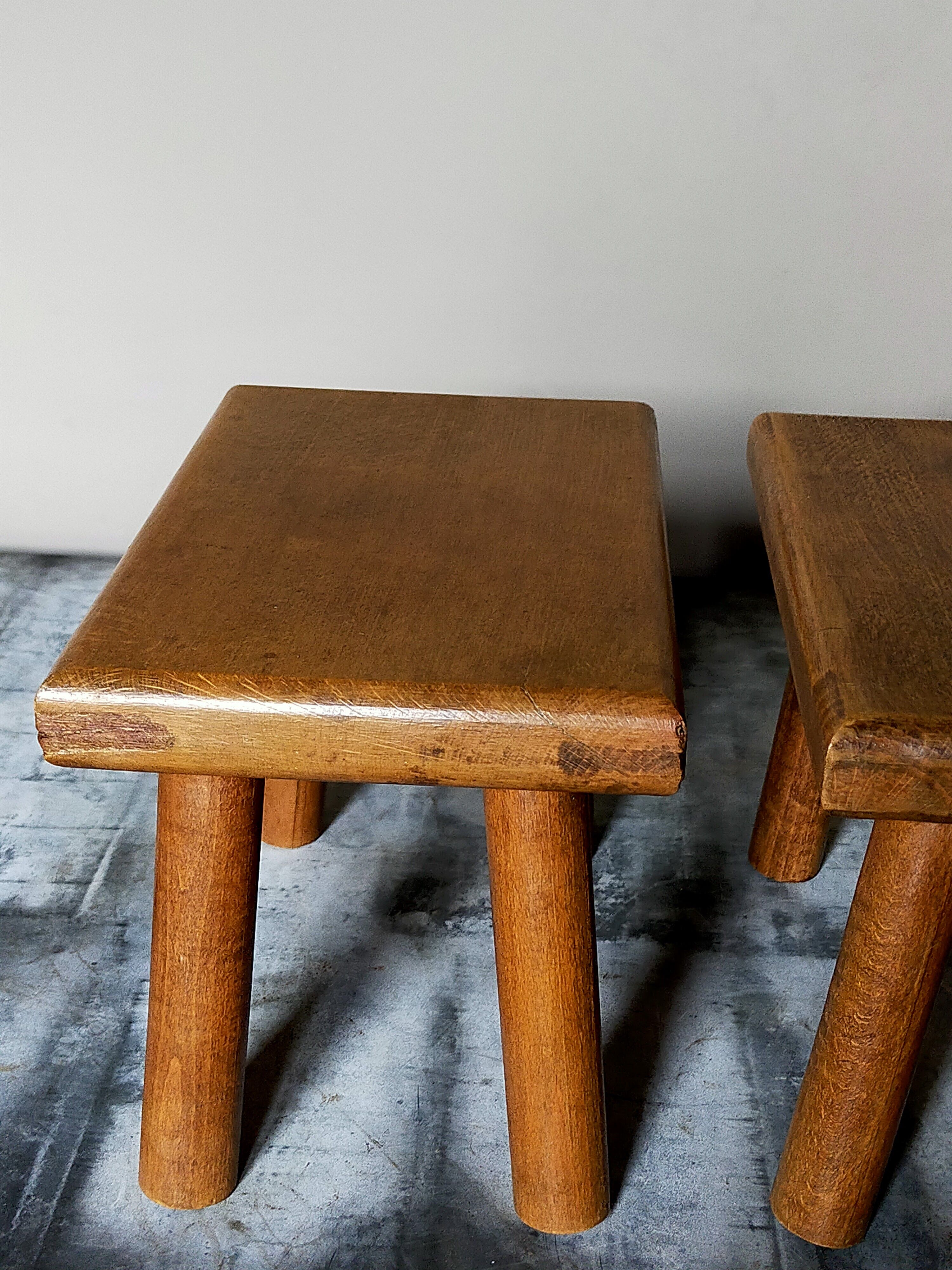 Pair of vintage oak footrests