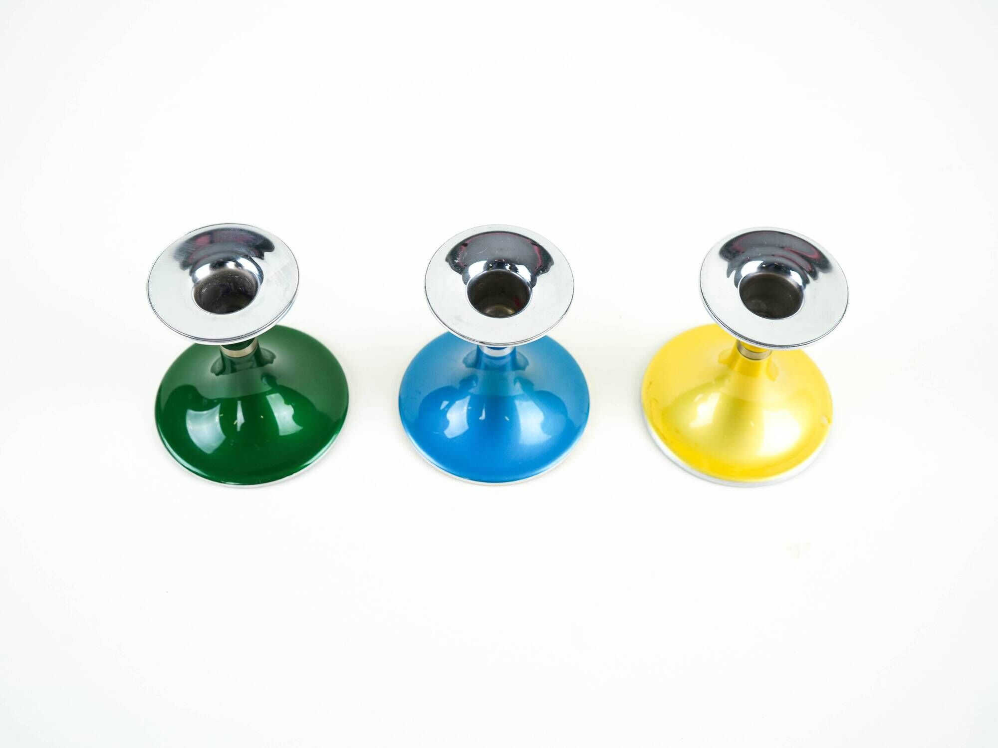 Candlestick set by Bjørn Engø, lacquered metal Space Age design, Norway