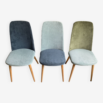 Trio de chaises scandinaves en velours