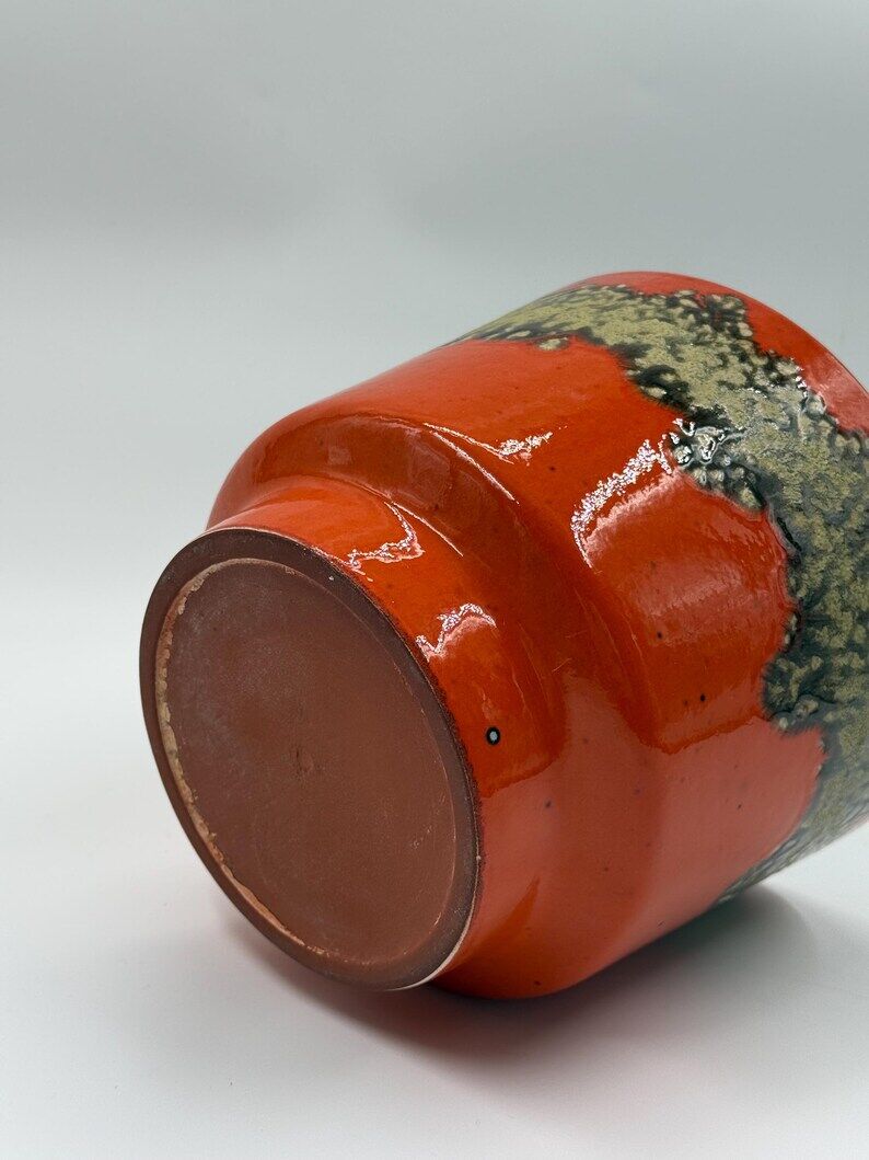 Vase Années 70 Lava Glaze Orange Brûlé