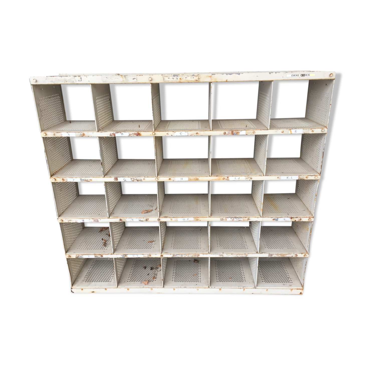 1970 postal sorting locker, perforated tole manufactured by Metalex